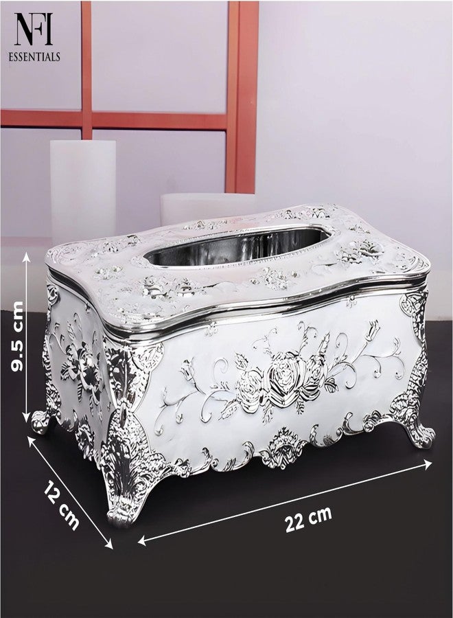 NFI essentials Tissue Holder Box, European Style Luxurious Tissue Cover for Home, Office, Bedroom, Restaurant, Vintage Plastic Rose Tissue Box Holder for Home Office Decoration - Image 4